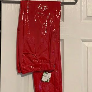Red vinyl pants skinny fit